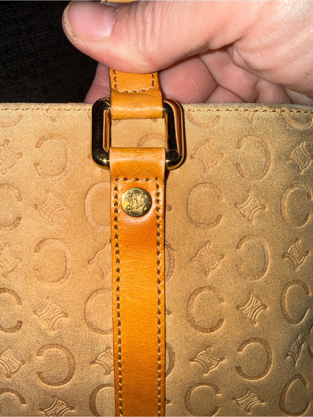 Authentic Celine Camel Suede Leather Macadam Monogram Vintage Celine Tote!Rare. - Picture 4 of 13